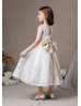 White Lace Tulle Keyhole Back Flower Girl Dress